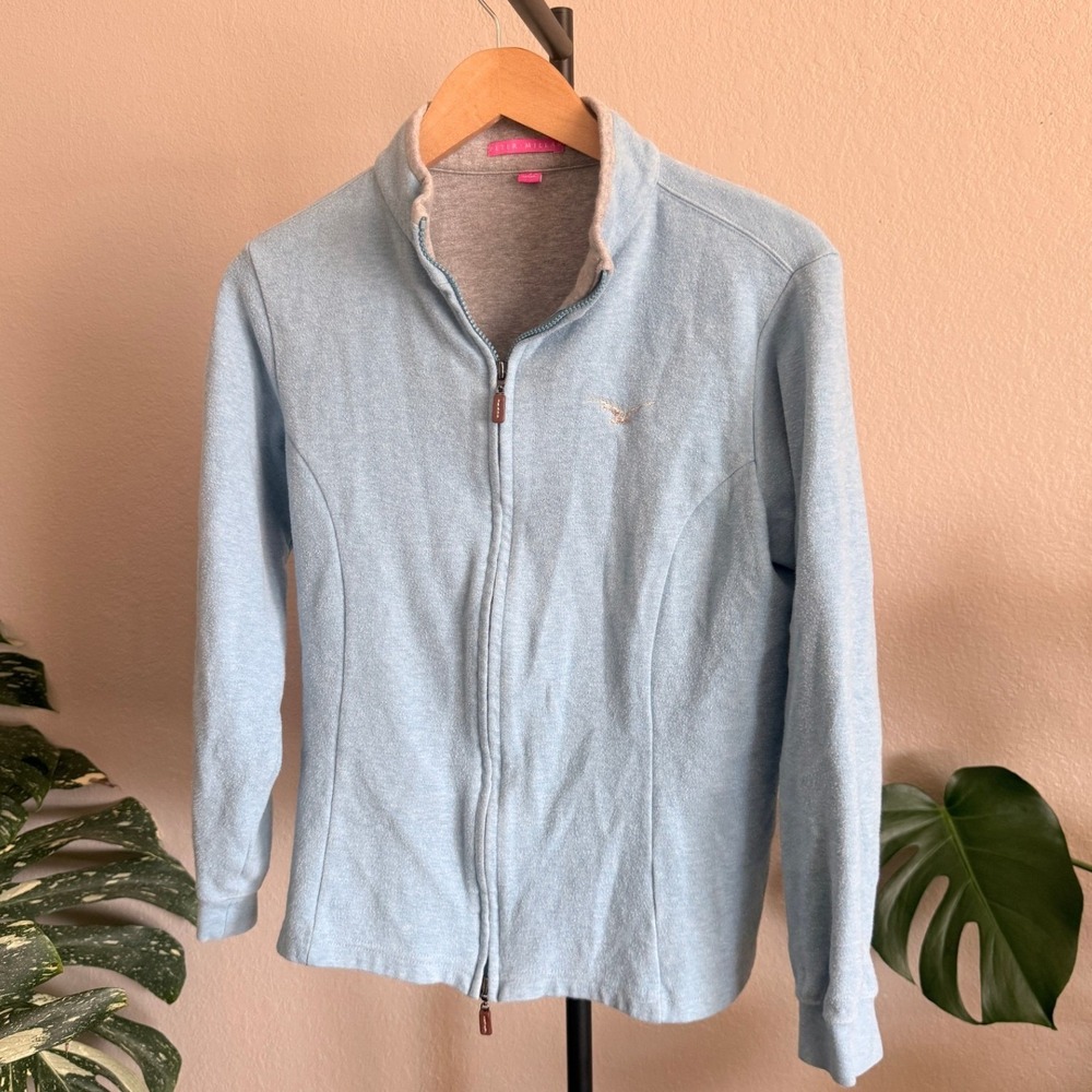 Peter Millar Womens Light Blue Full Zip Mock Neck Golf Jacket Size L
